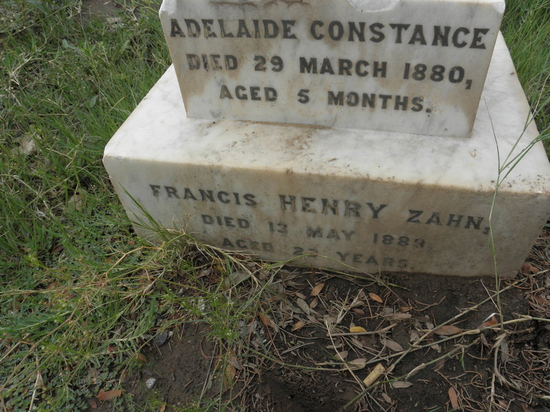 ZAHN Adelaide Constance -1880 :: ZAHN Francis Henry -1889
