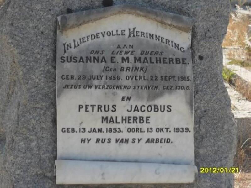 MALHERBE Petrus Jacobus 1853-1939 & Susanna E.M. BRINK 1856-1915