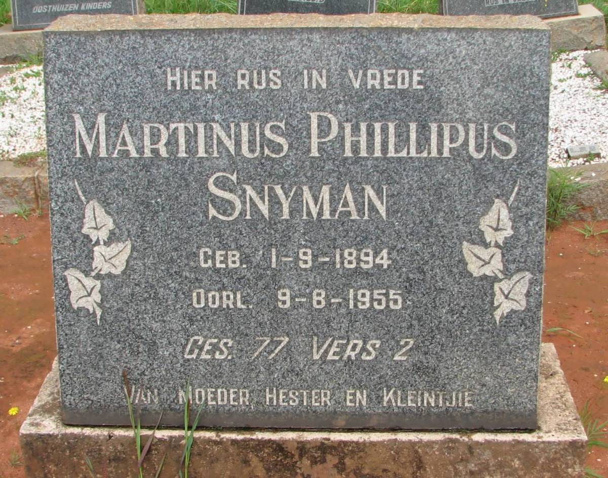 SNYMAN Martinus Phillipus 1894-1955