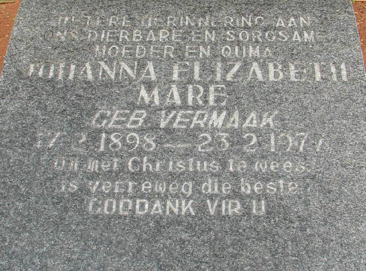 MARE Johanna Elizabeth nee VERMAAK 1898-1977