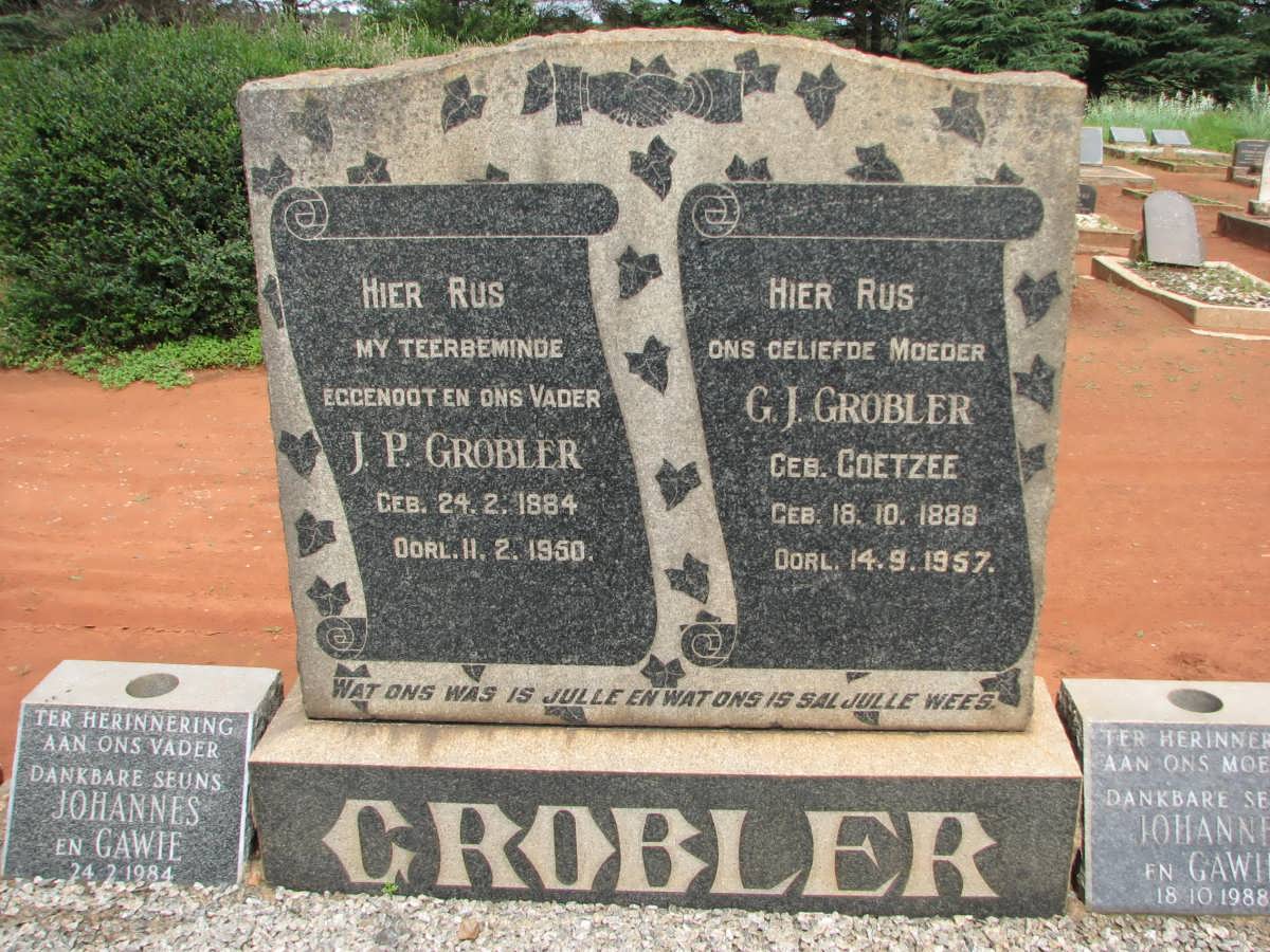 GROBLER J.P. 1884-1950 & G.J. COETZEE 1888-1957
