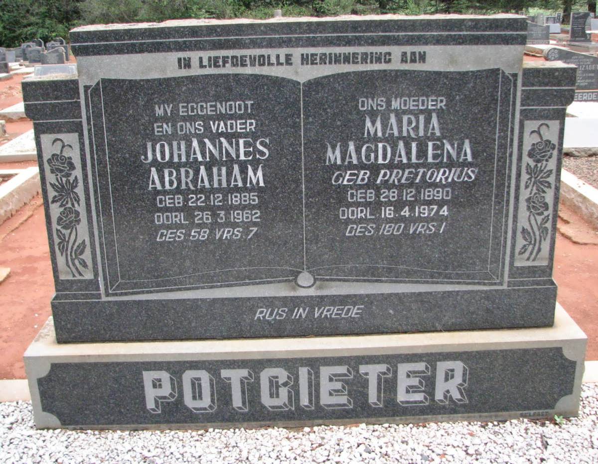 POTGIETER Johannes Abraham 1885-1962 & Maria Magdalena PRETORIUS 1890-1974