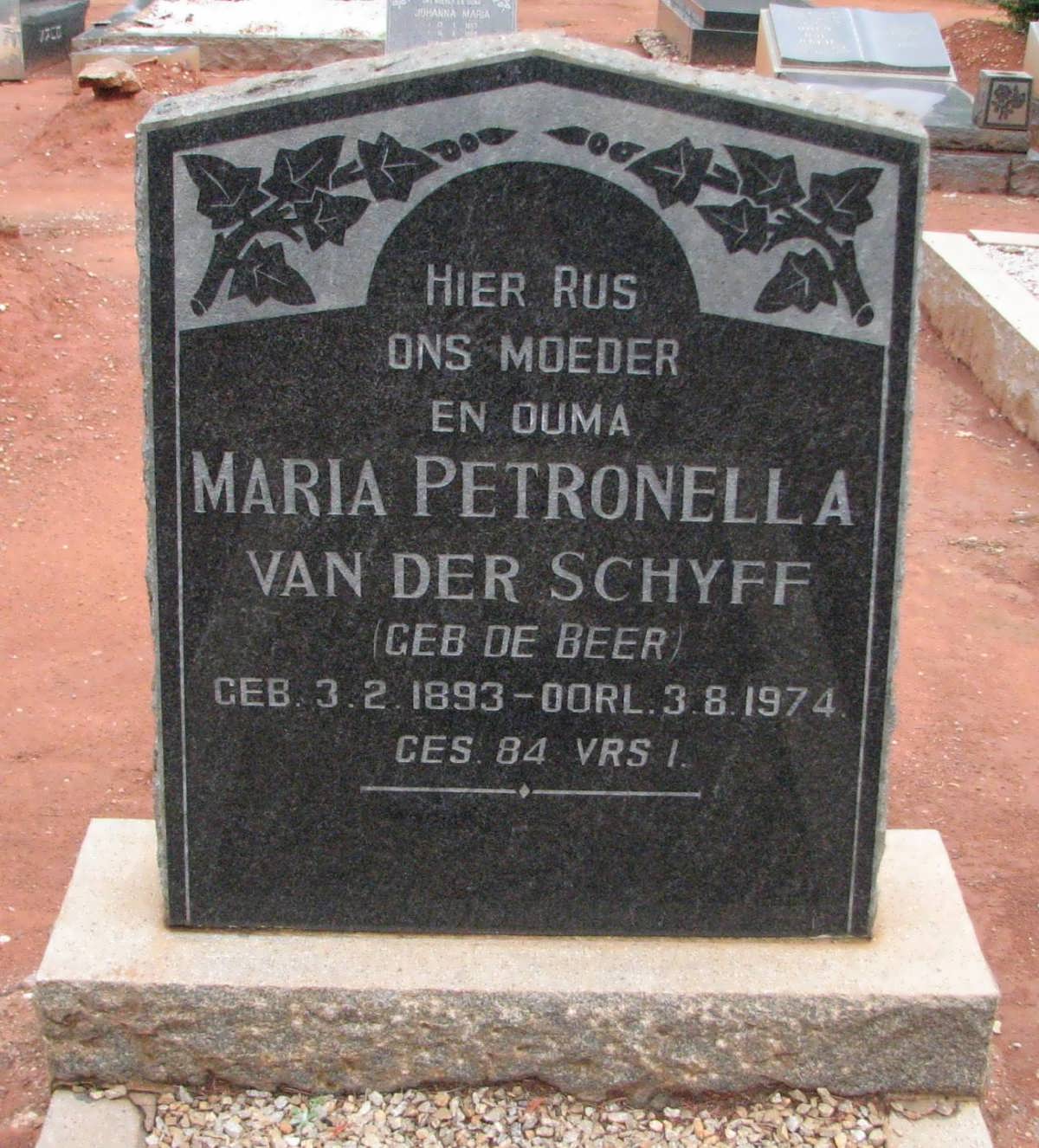 SCHYFF Maria Petronella, van der nee DE BEER 1893-1974