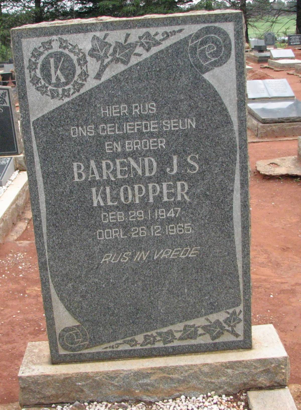 KLOPPER Barend J.S. 1947-1965