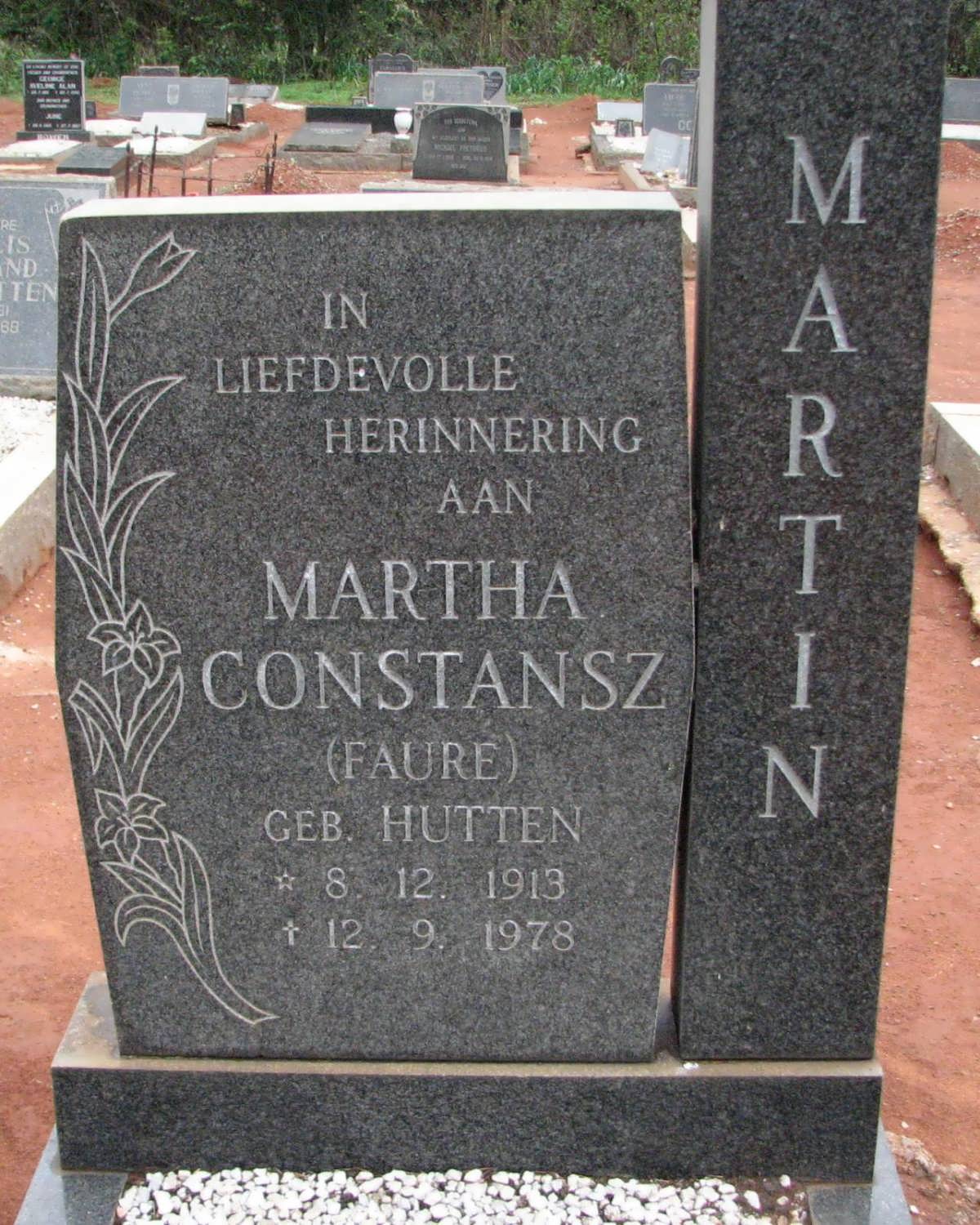 MARTIN Martha Constansz formerly FAURÉ nee HUTTON 1913-1978