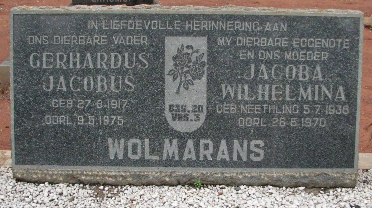 WOLMARANS Gerhardus Jacobus 1917-1975 & Jacoba Wilhelmina NEETHLING 1936-1970