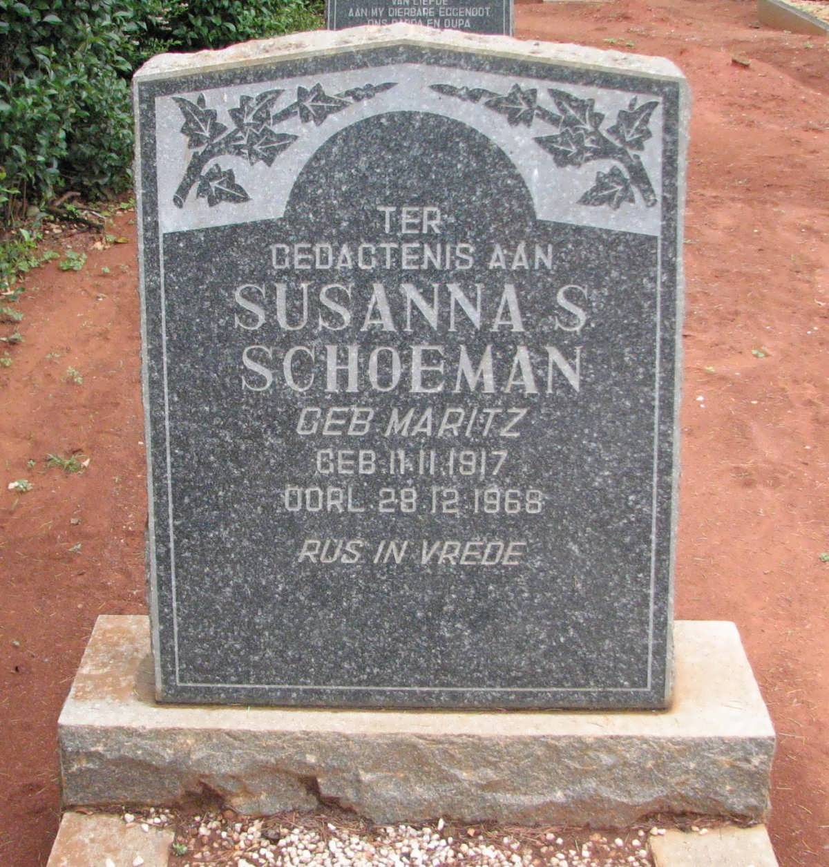 SCHOEMAN Susanna S. nee MARITZ 1917-1968