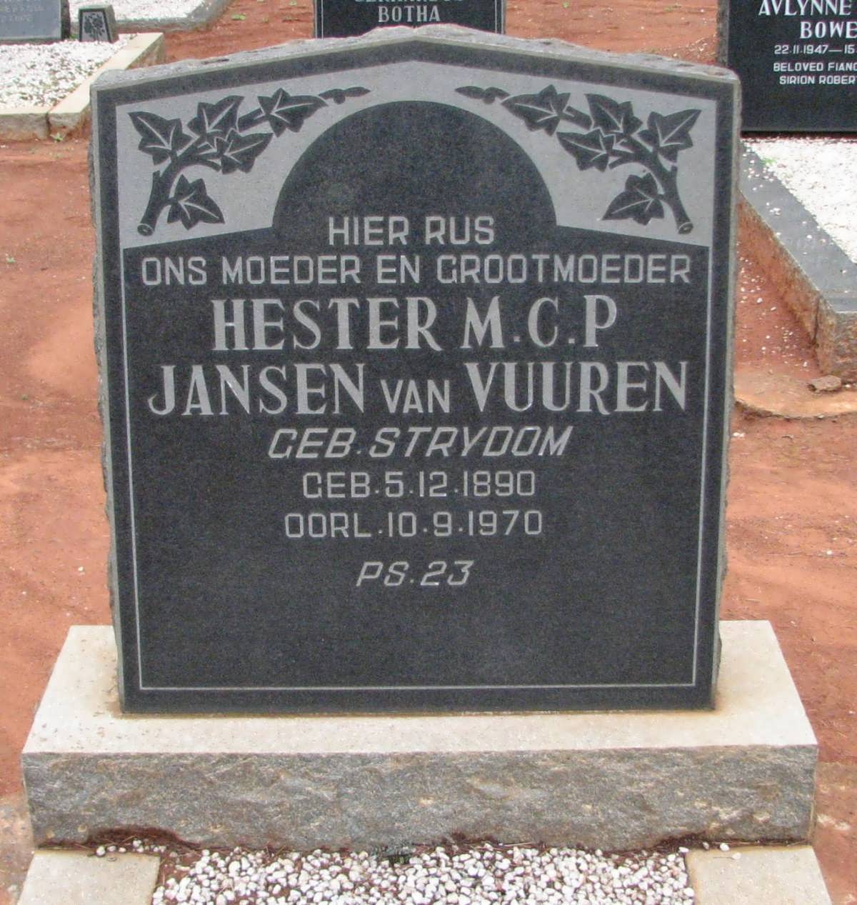 VUUREN Hester M.C.P., Jansen van nee STRYDOM 1890-1970