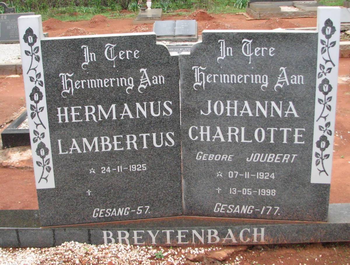 BREYTENBACH Hermanus Lambertus 1925- & Johanna Charlotte JOUBERT 1924-1998