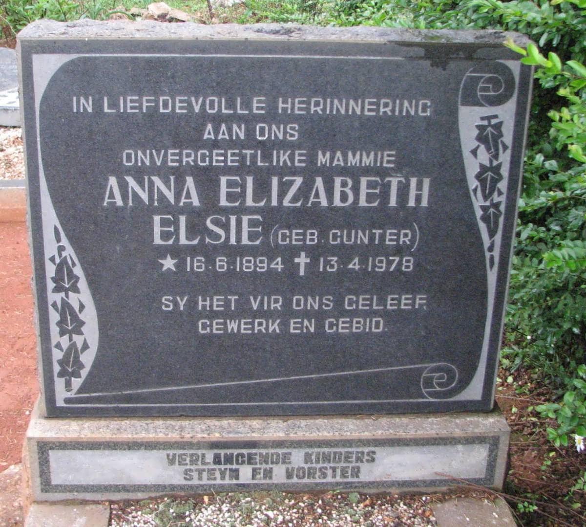 VORSTER Anna Elizabeth nee GUNTER 1894-1978