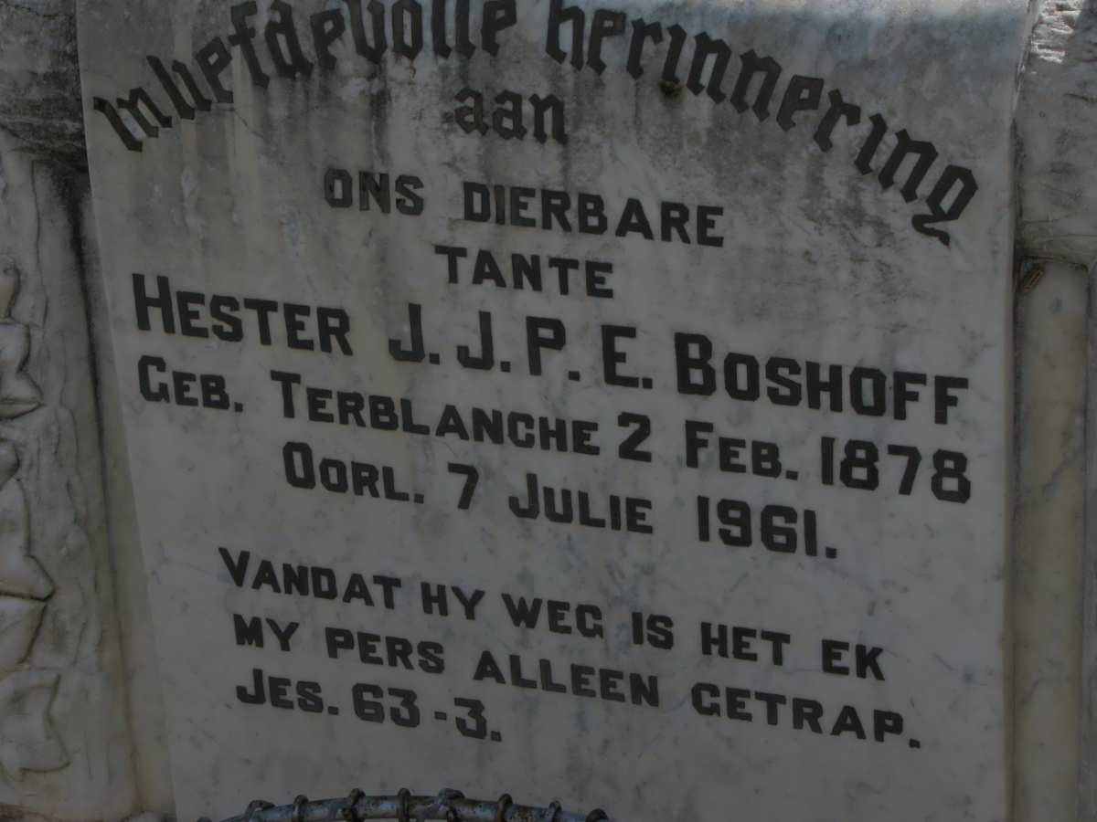 BOSHOFF Hester J.J.P.E. nee TERBLANCHE 1878-1961
