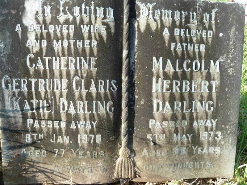 DARLING Malcolm Herbert -1973 & Catherine Gertrude Claris -1976