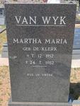 WYK Martha Maria nee DE KLERK van 1912-1982