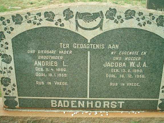 BADENHORST Andries L. 1886-1959 & Jacoba W.J.A. 1890-1956