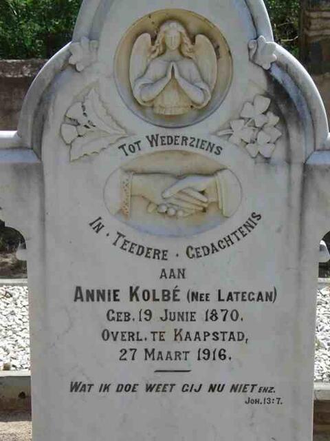 KOLBE Annie nee LATEGAN 1870-1916