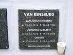 RENSBURG Jan Johan Christian, van 1914-1996 & Johanna Elizabeth 1922-2008 :: VAN RENSBURG Christie 1951-1994