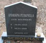 SCHOEMAN Andrisina Petronella nee ROUSSOUW 1933-2000