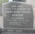 HANSEN Hanna Marie Frieda nee LÜSSMANN 1918-1987