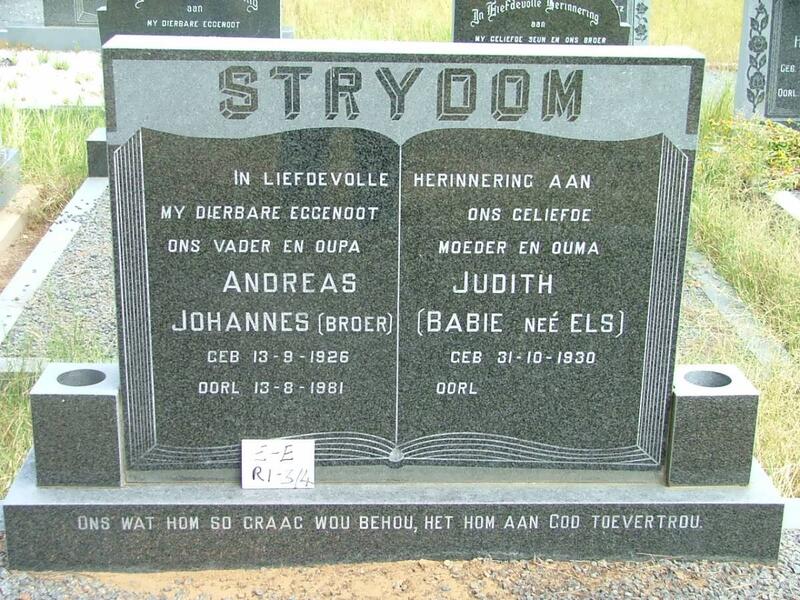 STRYDOM Andreas Johannes 1926-1981 & Judith ELS 1930-