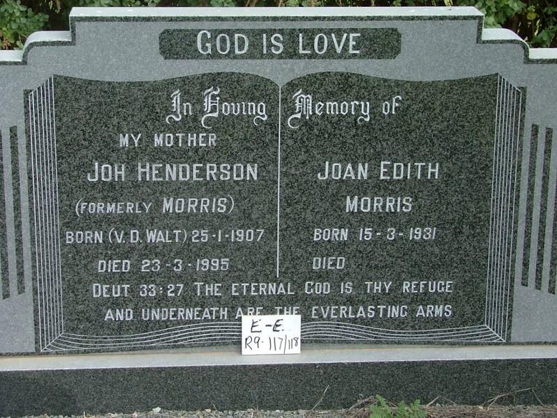 HENDERSON Joh formerly MORRIS nee v.d. WALT 1907-1995 :: MORRIS Joan Edith 1931-