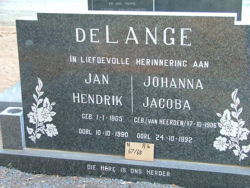 LANGE Jan Hendrik, de 1905-1990 & Johanna Jacoba VAN HEERDEN 1906-1992