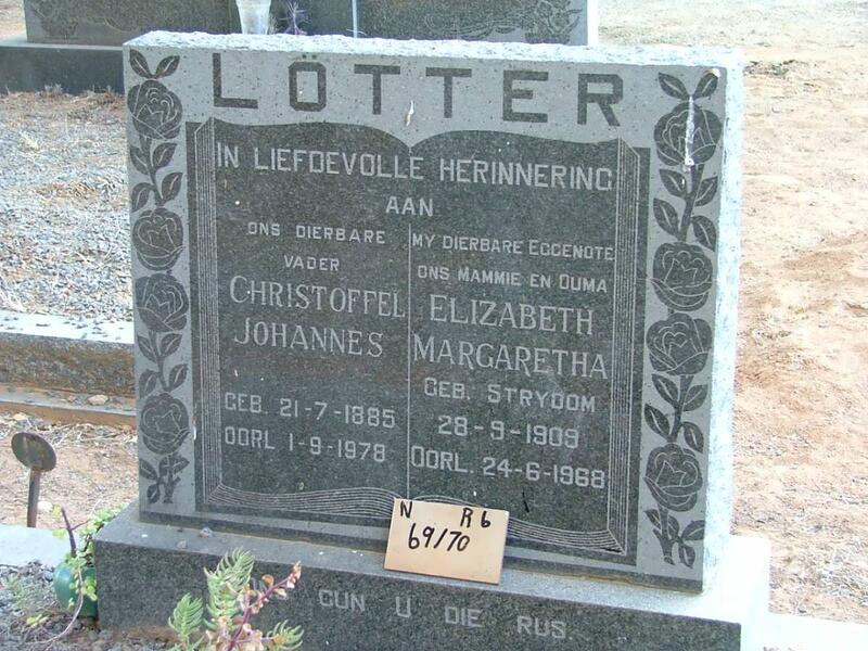 LOTTER Christoffel Johannes 1885-1978 & Elizabeth Margaretha STRYDOM 1909-1968