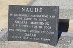 NAUDE Niklaas Marthinus 1935-2008 & Sarah 1938-1995