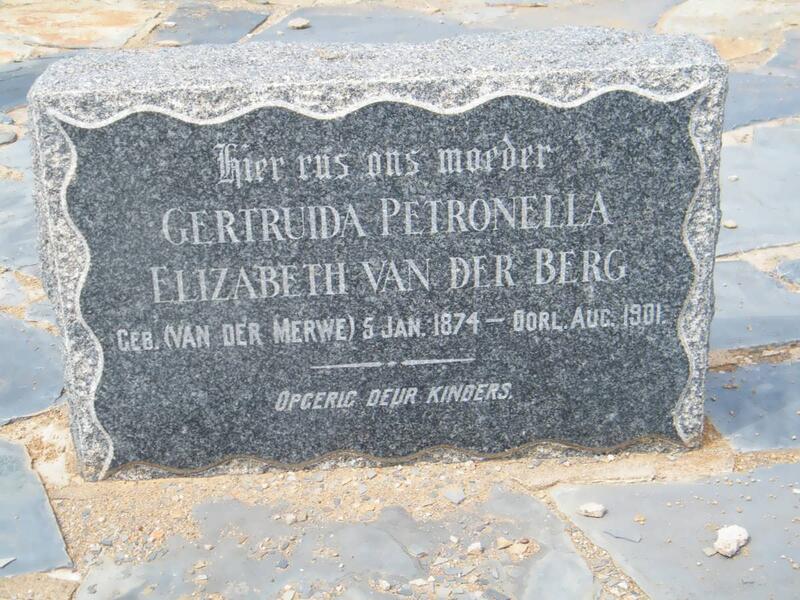BERG Gertruida Petronella Elizabeth, van den nee VAN DER MERWE 1874-1901