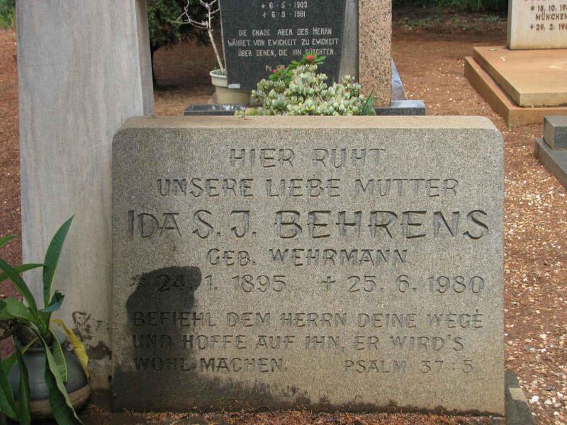 BEHRENS Ida S.J. nee WEHRMANN 1895-1980