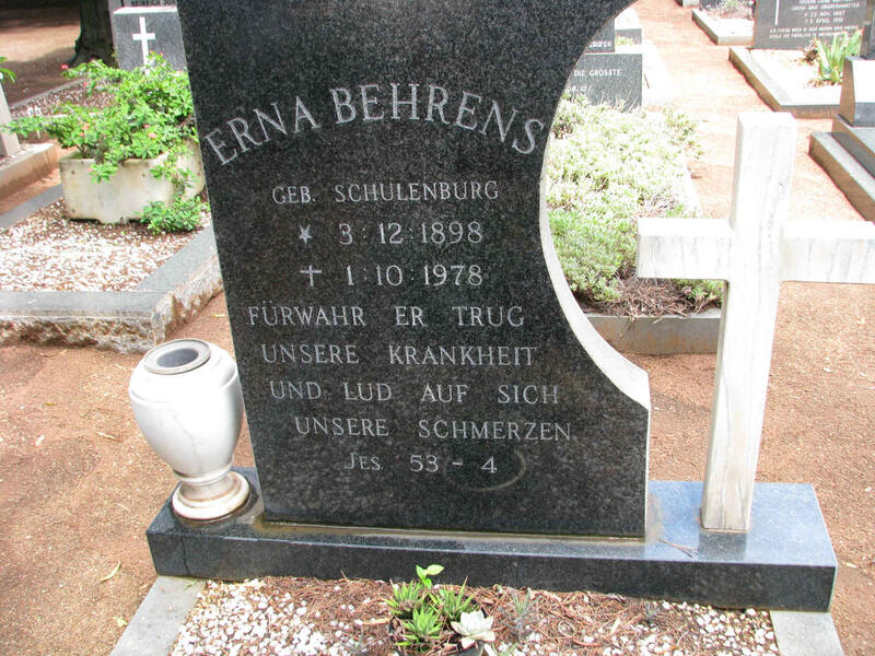 BEHRENS Erna nee SCHULENBURG 1898-1978