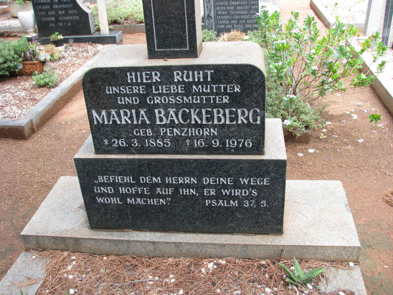 BACKEBERG Maria nee PENZHORN 1885-1976