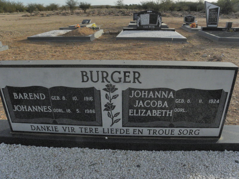 BURGER Barend Johannes 1916-1986 & Johanna Jacoba Elizabeth 1924-