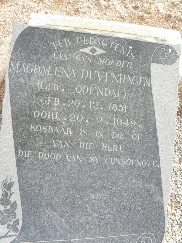 DUVENHAGEN Magdalena nee ODENDAL 1851-1949