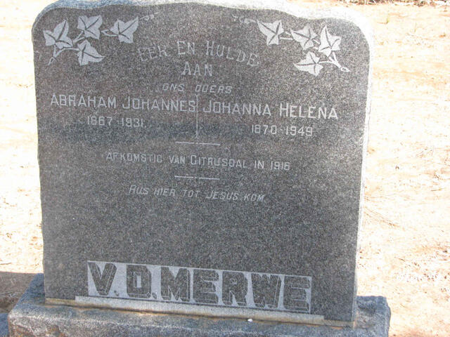 MERWE Abraham Johannes, v.d. 1867-1931 & Johanna Helena 1870-1949