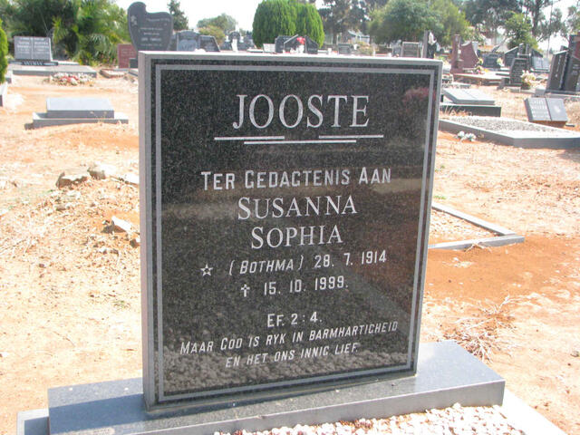 JOOSTE Susanna Sophia nee BOTHMA 1914-1999
