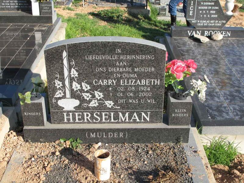 HERSELMAN Carry Elizabeth nee MULDER 1924-2002