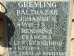 GREYLING Balthazar Johannes 1930-  & Hendrina Francina J.V. RENSBURG 1936-