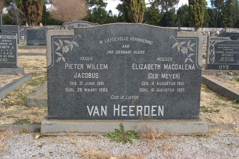HEERDEN Pieter Willem Jacobus, van 1891-1965 & Elizabeth Magdalena MEYER 1891-1985