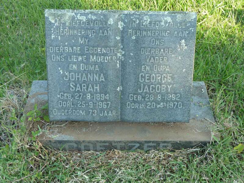 COETZER George Jacoby 1892-1970 & Johanna Sarah 1894-1967