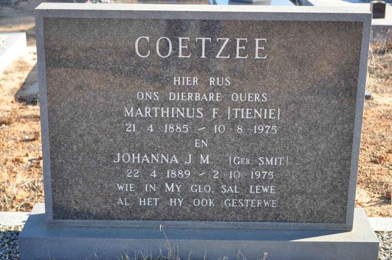 COETZEE Marthinus F. 1885-1975 & Johanna J.M. SMIT 1889-1975
