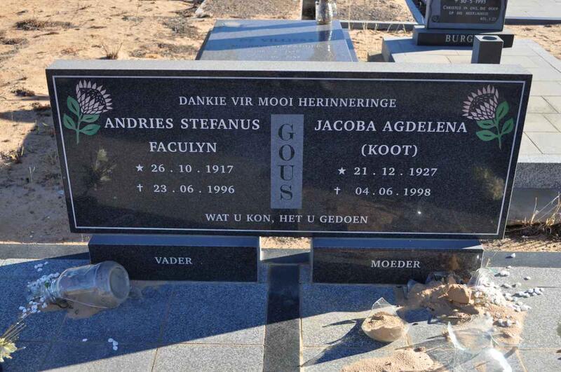 GOUS Andries Stefanus Faculyn 1917-1996 & Jacoba Agdelena 1927-1998