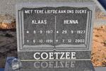 COETZEE Klaas 1917-1991 & Henna 1927-2002