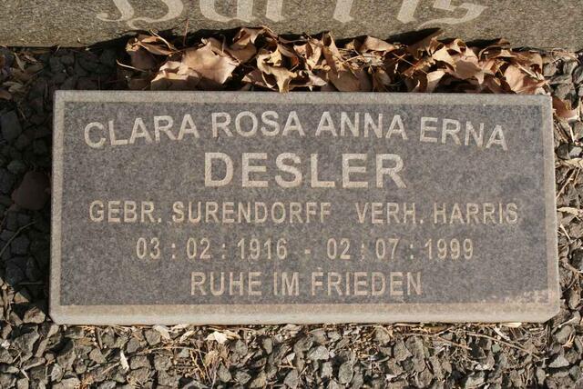 DESLER Clara Rosa Anna Erna voorheen HARRIS nee SURENDORFF 1916-1999