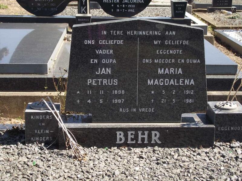 BEHR Jan Petrus 1898-1997 & Maria Magdalena 1912-1981
