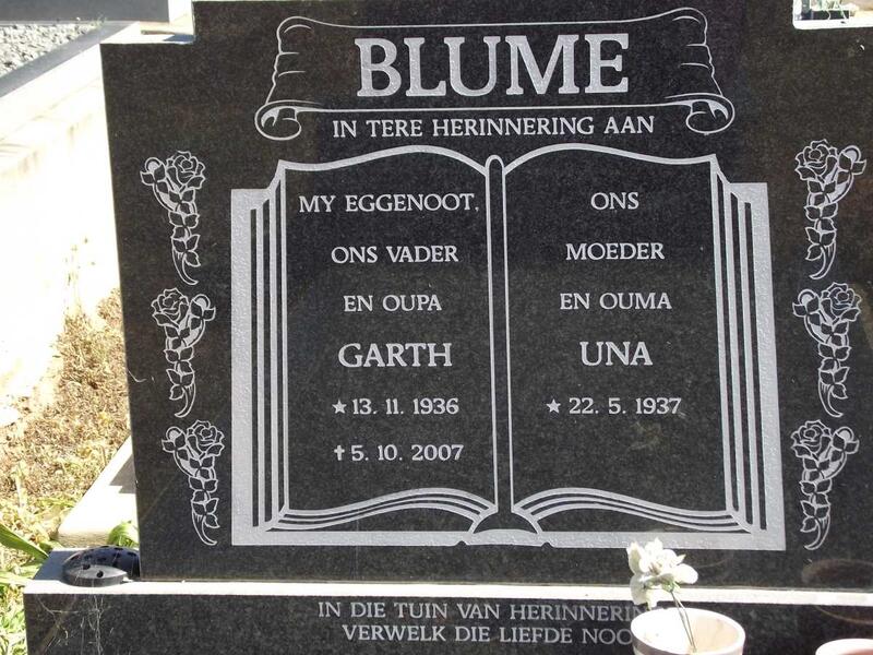 BLUME Garth 1936-2007 & Una 1937-