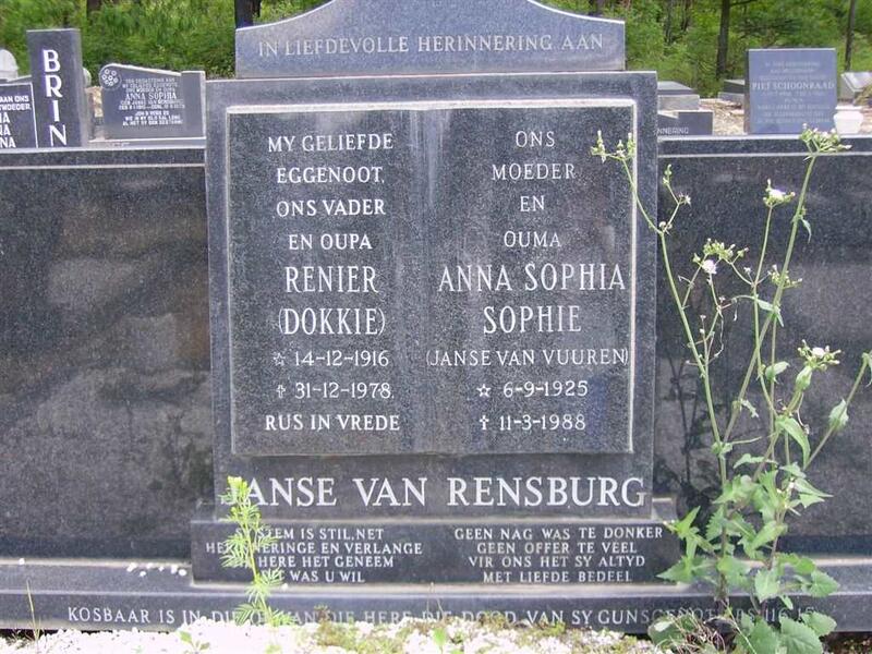 RENSBURG Renier, Janse van 1916-1978 & Anna Sophia Sophie JANSE VAN VUUREN 1925-1988