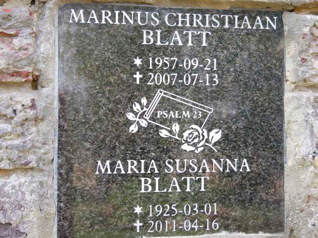BLATT Marinus Christiaan 1957-2007 & Maria Susanna 1925-2011