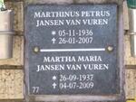 VUREN Marthinus Petrus, Jansen van 1936-2007 & Martha Maria 1937-2009