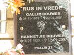 BOUWER Gallie 1919-2001 & Hannetjie 1925-2007