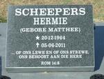 SCHEEPERS Hermie nee MATTHEE 1964-2011
